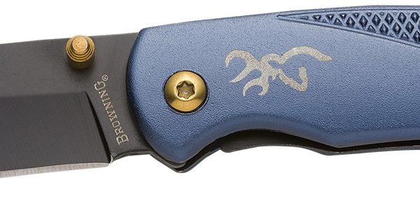 Browning 3220341 Prism 3  EDC Folding 2.38" Plain Black Oxide 7Cr17MoV SS Blade, Navy w/Brass Accents & Logo Anodized Aluminum Handle, Includes Pocket Clip