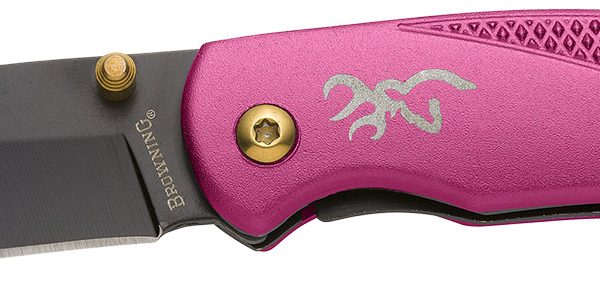 Browning 3220343 Prism 3  EDC Folding 2.38" Plain Black Oxide 7Cr17MoV SS Blade, Plum w/Brass Accents & Logo Anodized Aluminum Handle, Includes Pocket Clip