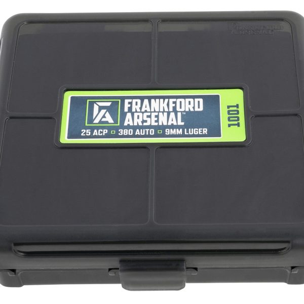 Frankford Arsenal 1083797 Hinge-Top Ammo Box 9mm/25/380ACP Black Polymer 100rd