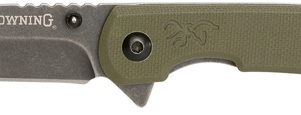 Browning 3220507 Branded Rock  EDC 3" Folding Tanto Plain Black Stonewashed 7Cr17MoV SS Blade OD Green, G10 Handle