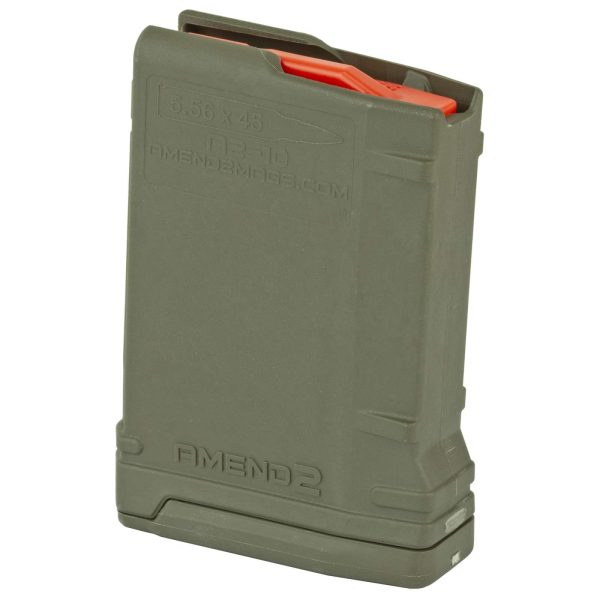 AMEND2  M2 5.56MM 10RD AR15 WITH RED FOLLOWER OD GREEN POLYMER MAGAZINE ( 50 PER CASE )