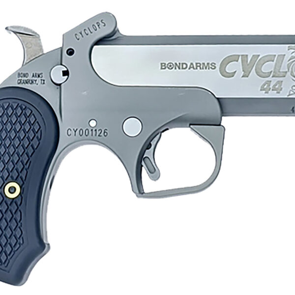 Bond Arms BACY Cyclops Big Bore 44 Mag 1rd, 4.25" Matte Stainless Steel w/Engraved Barrel, Matte Stainless Steel Frame, Black Extended B6 Resin Grip