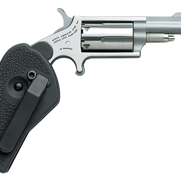 North American Arms 22MHG Mini-Revolver 22 WMR 5 Shot 1.63" Stainless Steel Barrel, Frame & Cylinder, Black Synthetic Holster Grip, Exposed Hammer