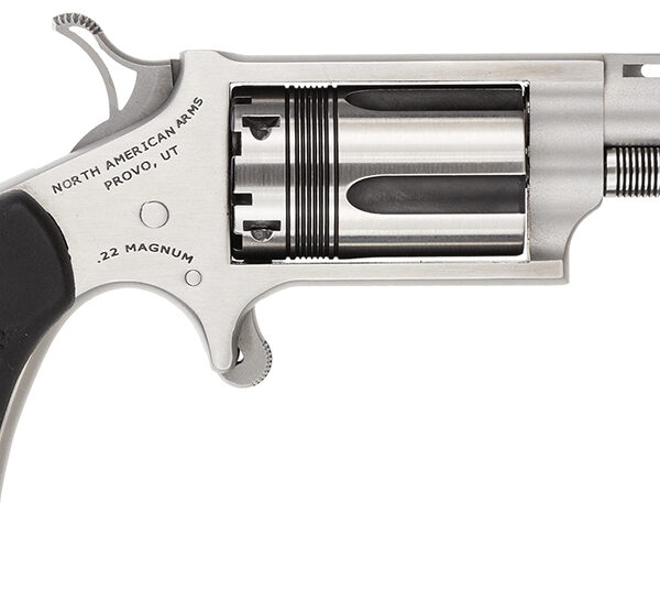 North American Arms 22MTW Wasp  22 WMR 5 Shot 1.63" Stainless Steel Vent Rib Barrel, Stainless Steel Frame & Cylinder, Black Pebbled Rubber Grip, Exposed Hammer
