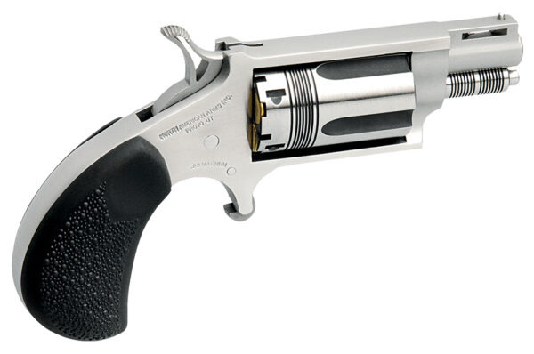 North American Arms 22MSTW Wasp Snub Nose 22 WMR 5 Shot 1.13" Stainless Steel Vent Rib Barrel, Stainless Steel Frame & Cylinder, Black Pebbled Rubber Grip, Exposed Hammer