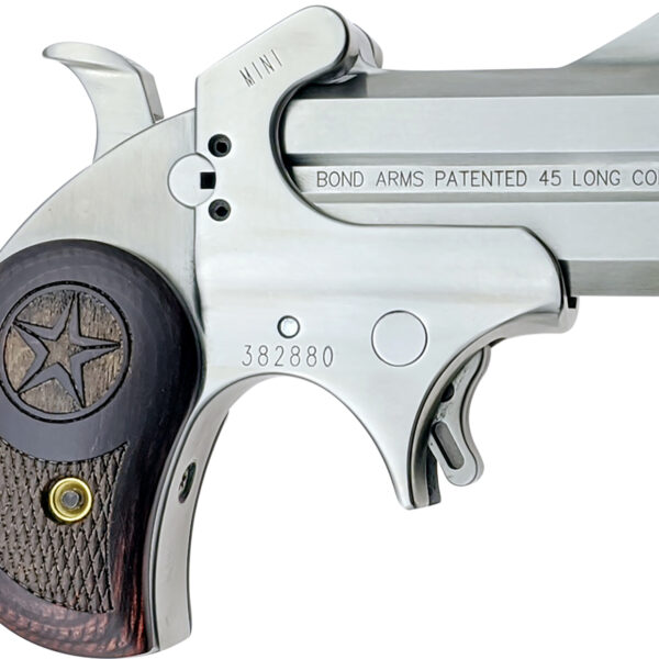 Bond Arms BAM Mini Original 45 Colt (LC) 2rd 2.50"  Stainless Steel Double Barrel & Frame, Auto Extractor & Rebounding Hammer, Blade Front/Fixed Rear Sights, Rosewood Grips, Manual Safety